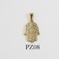 24K gold plated stainless steel Hamsa Hand pendant with intricate engraved spiral patterns - PZ08-Hamsa Hand / Gold