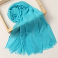 Close-up of sky blue cotton linen scarf with natural texture and fringed tassel edges - 180*100cm / Light Peacock Blue (TH39-50)