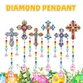 DIY 5D diamond painting cross pendants with colorful beads and crystal charms - DZ-31 Easter Cross