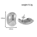 Silver irregular bean-shaped stainless steel earrings with polished mirror finish - Silver Bean Mirror Polished