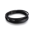 Bracciale multistrato da uomo in pelle nera intrecciata con chiusura magnetica in acciaio - Nero (KB106268-K)