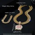 Set gioielli hip hop dorati con catena cubana di cristallo e ciondolo a teschio - Collana 50cm + Bracciale 21cm / Oro