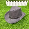 Detail of dark gray woven fedora with black faux leather band and silver metal buckle - M(56-58cm) / Black