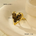 Detail of 18K gold plated heart ring with natural stone inlay and 1.87cm face size - One Size / Tiger Eye Color