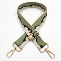 Adjustable woven jacquard shoulder strap with green pattern and gold metal hardware - Beige Green