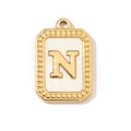 Detailed view of vintage gold plated stainless steel N letter pendant with shell inlay - Letter N
