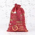 Red Christmas drawstring burlap gift bag with gold foil Santa Claus and reindeer prints - Red Bronzing SANTA