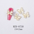 Detail of 15x13mm gold butterfly nail art charms with opal stone and diamond inlay - Yellow Cat Eye Butterfly Gold Base (8730)