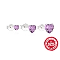 Three-piece set of purple heart zircon earrings in S925 sterling silver across sizes - 925 Silver / Silver-Purple Zirconia