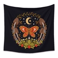 Arazzo bohémien farfalla nera con funghi e mezzaluna per decorazione della parete - LK161259-Farfalla Rosso Arancio / 73X95CM/Tessuto Spazzolato