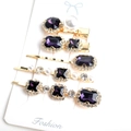 Set di 5 fermagli per capelli con gemme viola e perle su base in lega dorata chic - Set da 5 Viola