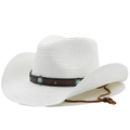 Cappello da cowboy in paglia bianca con fibbia turchese e cinturino sottogola - M (56-58cm) / Bianco Puro