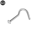 G23 titanium nose stud with clear round zircon in silver finish and curved S-shape post - 1.5mm