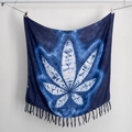 Dark blue tie-dye cotton scarf featuring a white cannabis leaf pattern and tassels - Sensitive Plant Leaf Pattern (2023-1-4)