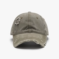 Vintage army green washed cotton baseball cap with distressed torn edges and a soft top - Army Green