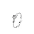 Klassischer Ring aus 925 Sterlingsilber mit 5mm Zirkon und Olivenblatt-Design, Platinüberzug - US-Größe 5 / Silber