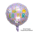 Close-up of 18 inch Easter purple round foil balloon with cartoon bunny and lamb motifs - 18 Inch Purple Easter Round Balloon