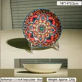 Bohemian ceramic round plate with colorful mandala patterns, 14cm size for appetizers - 5.5 Inch Side Plate / Blue