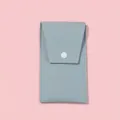 Portable light blue leather storage pouch with button for beginner makeup brush set - Button Bag Only / Haze Blue