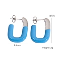 Blue enamel U-shaped stainless steel earrings measuring 13mm height and 9.5mm width - Blue Silver (YTE2410501S-4)