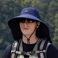 Dark blue outdoor sun hat with extra wide brim and neck protection flap for hiking - Navy Blue