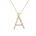 18K gold plated copper necklace with zircon paved letter A pendant on white background - Letter A