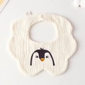 Off-white cotton petal baby bib with cute penguin print and secure snap closure - Gauze Flower Wrap - Big-headed Penguin