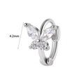 Silver butterfly cartilage earring with zircon stones and 4.2mm height dimension - #11 Clear Butterfly Style