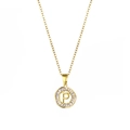 18K gold plated stainless steel necklace featuring a round pendant with letter P and CZ stones - Letter P