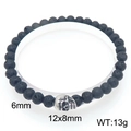 Elastisches Perlenarmband mit 6mm schwarzen Lavasteinen und silbernem Totenkopf-Anhänger - 6mm Perle Langes Gesicht Totenkopf Stil (KB205868-Z)