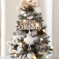 Mini tabletop Christmas tree with warm LED lights, white bow, pine cones and ornaments - Starlight Angel 60cm