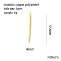 Golden plated copper feather pendant necklace accessory, size 55x4mm with 3mm hole - Thin Long Bar P00626