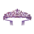 Elegant purple crystal bridal tiara with pear-cut central gemstone and side hair combs - Purple Base Purple Rhinestone