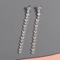 Silver long tassel earrings with sparkling square-cut cubic zirconia in a linear design - 8*0.4cm / Platinum Rhombus White Zircon