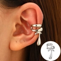 Silver irregular streamline ear cuff for women featuring high-shine zircon accents - White K - Modern Irregular Design (9986)