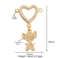 Detailed view of micro-paved zircon heart pendant with girl charm and size measurements - Heart Connect Girl (K301739-Gold)