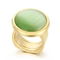 Luxurious gold-plated ring featuring a large round green cat eye stone in multi-band design - US 6 / Golden Green Cat's Eye Style (KR107545-K)