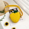 Yellow strawberry PU leather crossbody bag for girls with gold studs and white flowers - Yellow