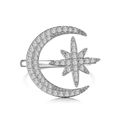 S925 sterling silver moon and star ring with sparkling white cubic zirconia pavé - Silver Moon Star (DY120990-S-W-WH)