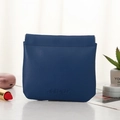 Navy blue PU leather mini makeup pouch with automatic squeeze closure for lipsticks - Blue
