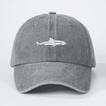 Adjustable washed cotton baseball cap in grey with white shark embroidery and vintage texture - One Size / Gray