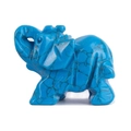 Polished blue natural stone elephant ornament with dark vein marble patterns on white background - Turquoise / 1.5 Inches