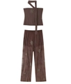 Detail of dark brown wide-leg pants with shimmering silver star sequin embroidery - XS / Set / Dark Brown