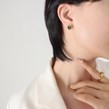 French design heart-shaped emerald zircon earrings with gold plating on model - Gold Color Black Zircon Earrings