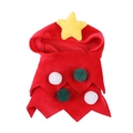 Christmas themed pet hooded cape in red velvet with star topper and pom pom decor - Star Decorated Red Christmas Hooded Cape (B06311)