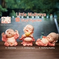 Three cute vinyl Maitreya Buddha figurines in pink robes for desk decor - 1222-3 Small Buddha Set (Set of 3)