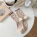 Chaussettes mi-mollet en coton abricot avec imprimés tulipes marrons et bords à volants - Taille unique / Couleur Avoine