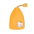 Yellow leather key cover with matching strap and cute Maneki Neko charm mascot - Lucky Cat - Yellow