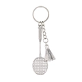 Miniature silver metal badminton racket and birdie keychain with polished finish - 4.8cm*3.8cm / Full Metal Silver Badminton