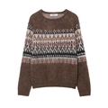 Jersey de punto marrón con patrones de jacquard retro y suave textura de mohair - S / Marrón Oscuro
